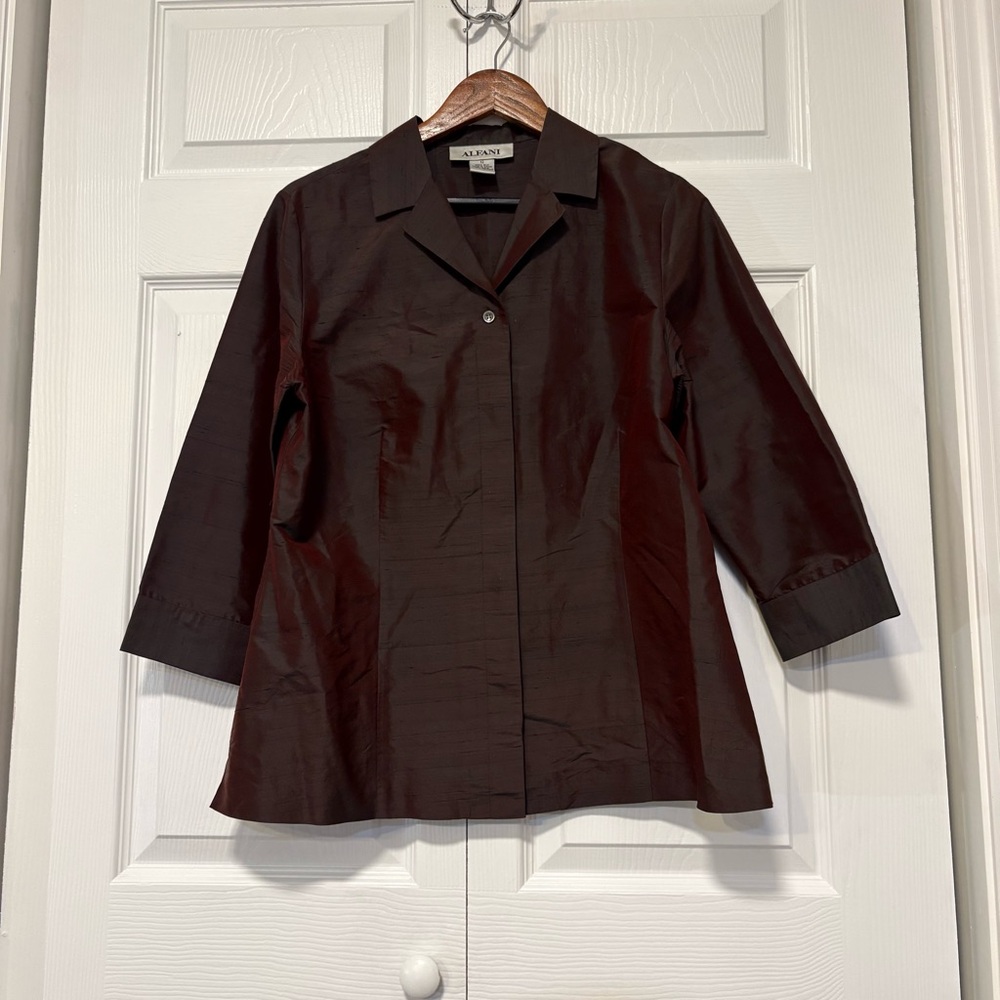 Vintage Y2K 100% Silk Iridescent Blouse | Brown Shimmer Slub Texture | Sz 12